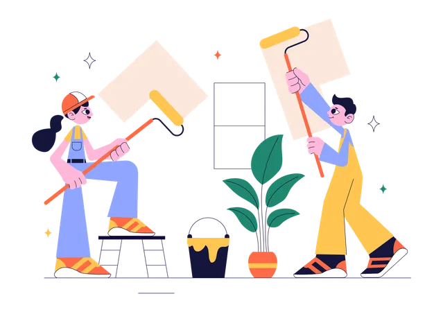 Artist doing Home Renovation or Repair Service  Illustration