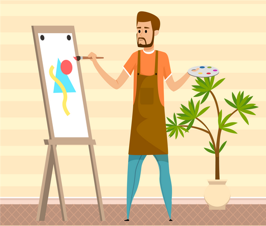 Artist draws picture  Illustration