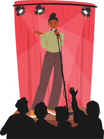 Artist Girl Confidently Commands The Stage Delivering Punchlines With Impeccable Timing Their Wit And Humor Resonate Captivating The Audience With Laughter In Memorable Stand Up Comedy Performance Illustration