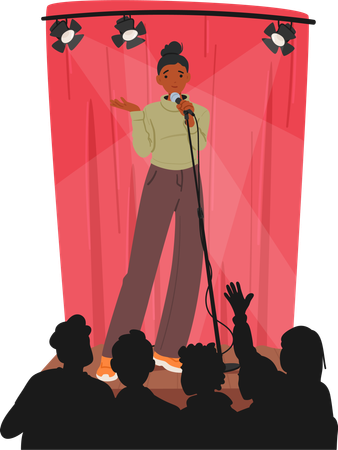 Artist Girl Confidently Commands Stage  Illustration