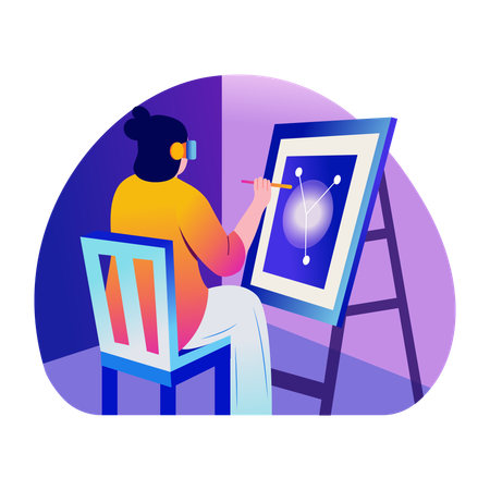 Artist painting on canvas board  Illustration