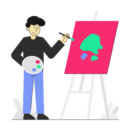 Artist painting on canvas  Illustration
