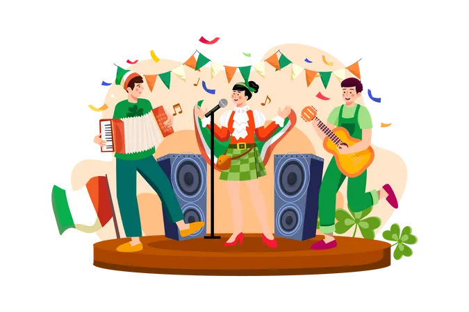 Artist performing on St. Patrick's Day party  Illustration