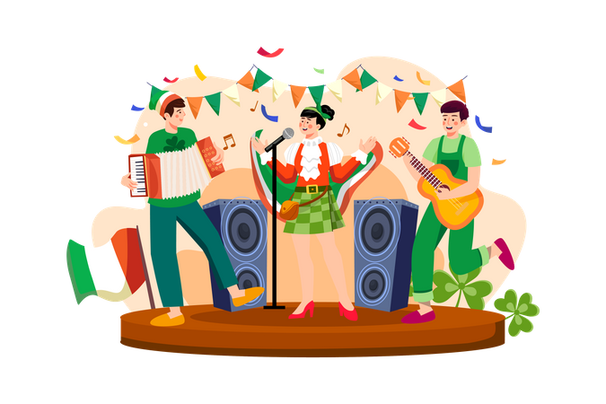 Artist performing on St. Patrick's Day party  Illustration