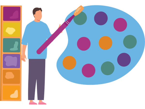 Artist standing with colour palette  Illustration