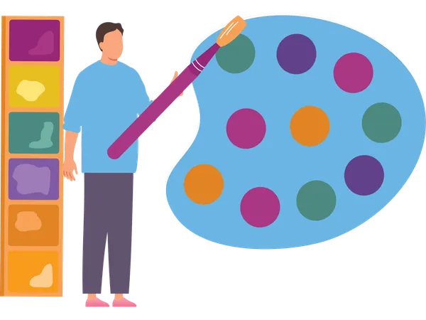 Artist standing with colour palette  Illustration