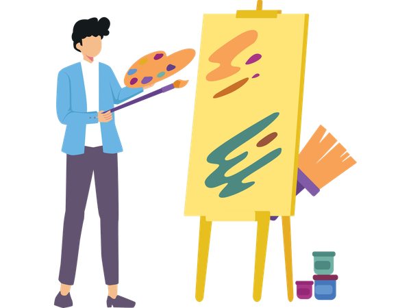 Artist standing with colour pallet  Illustration