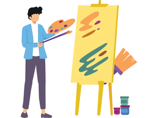 Artist standing with colour pallet  Illustration