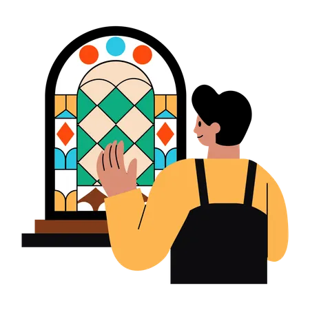 Artist working on stained glass  Illustration
