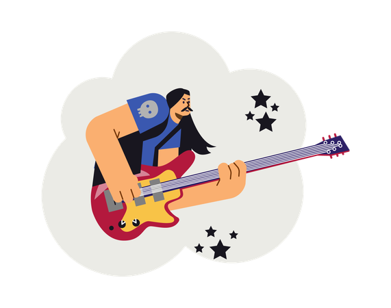 Artista de banda de rock toca guitarra rock  Illustration