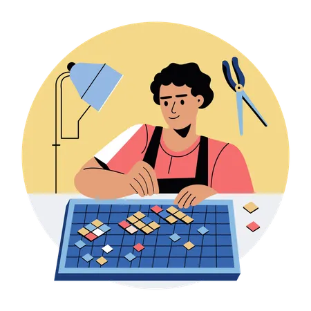 Artista de mosaico haciendo un diseño.  Ilustración