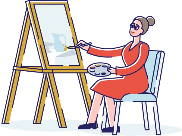 Artista feminina desenhando arte na prancheta  Ilustração