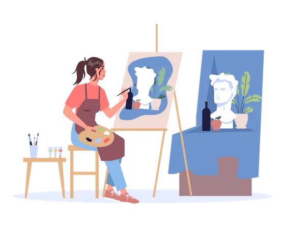 Artista feminina desenha uma pintura  Ilustração