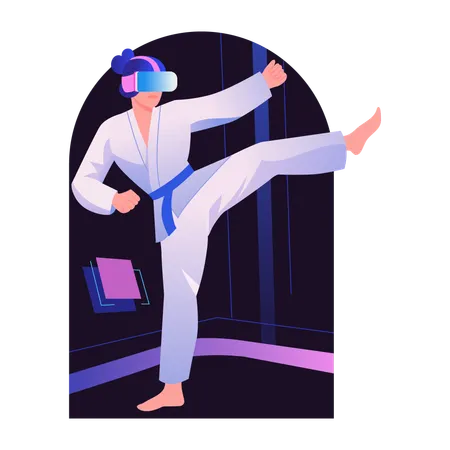 Artista marcial usando tecnologia vr  Ilustração