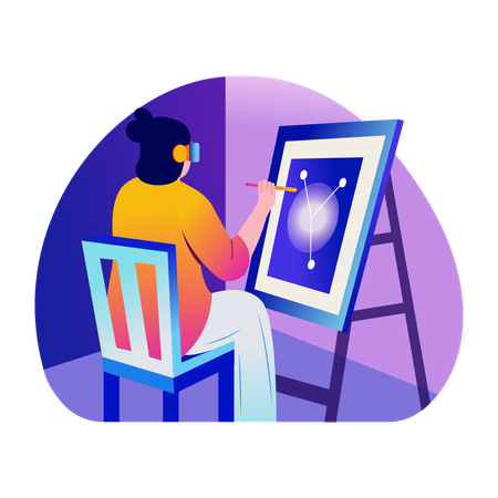 Artista pintando em tela  Ilustração