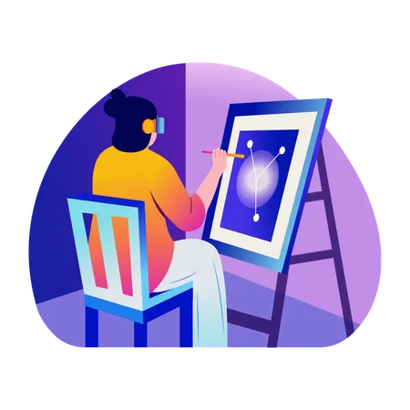 Artista pintando em tela  Ilustração