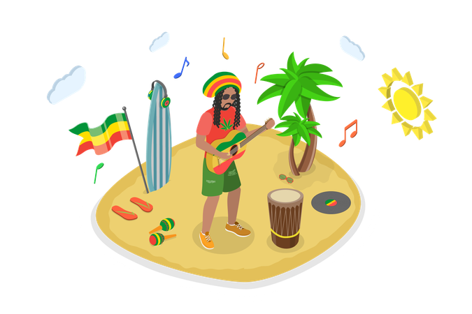 Artista de reggae tocando la guitarra  Ilustración