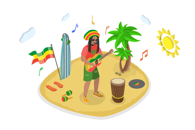 Artista de reggae tocando la guitarra  Ilustración