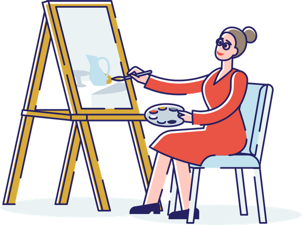 Artiste féminine dessinant de l'art sur le plan de travail  Illustration