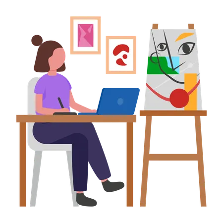 Artiste indépendant travaillant sur un ordinateur portable  Illustration