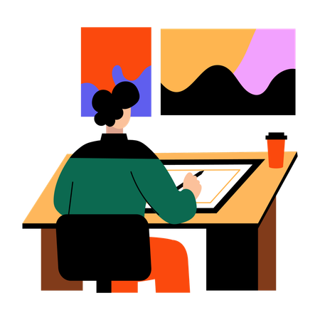 Artiste travaillant sur une peinture créative  Illustration