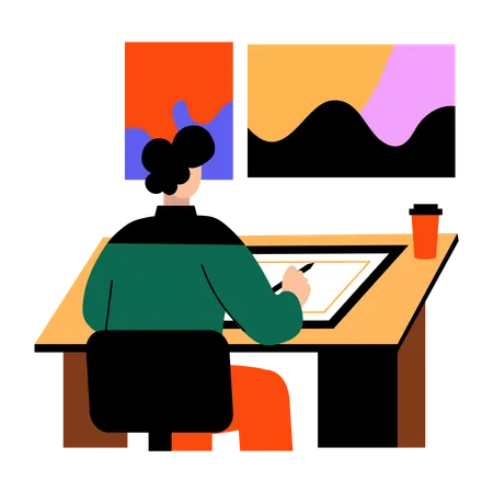 Artiste travaillant sur une peinture créative  Illustration