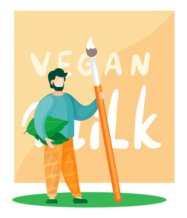 Artisting painting about vegan milk  Illustration