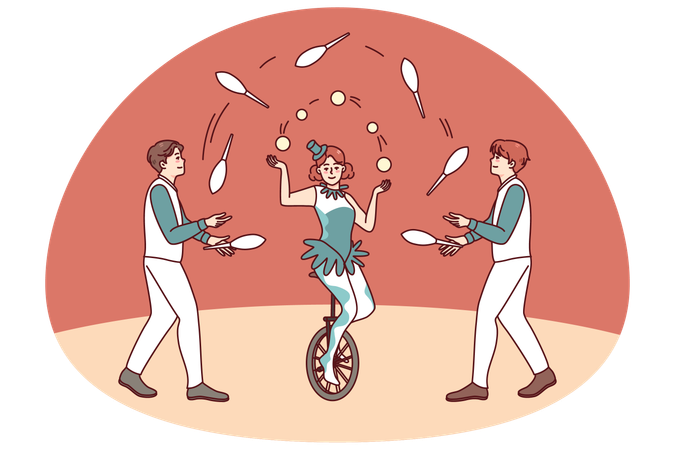 Artists juggling in circus  Illustration
