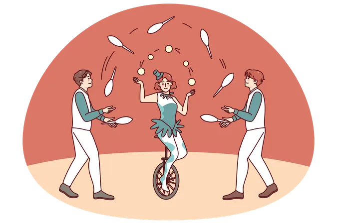 Artists juggling in circus  Illustration