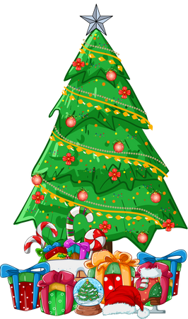 Árvore de natal com presentes e doces  Ilustração