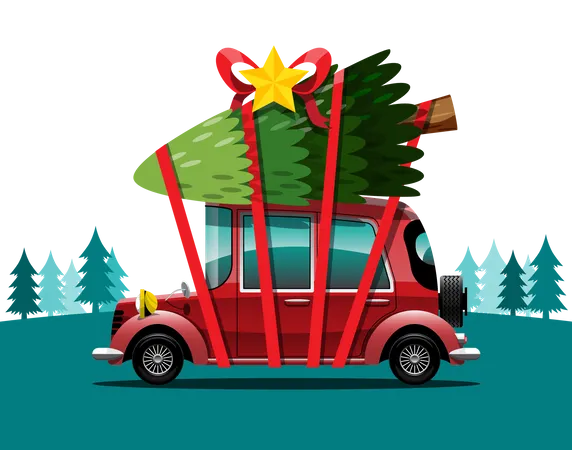 Árvore de natal no carro  Ilustração