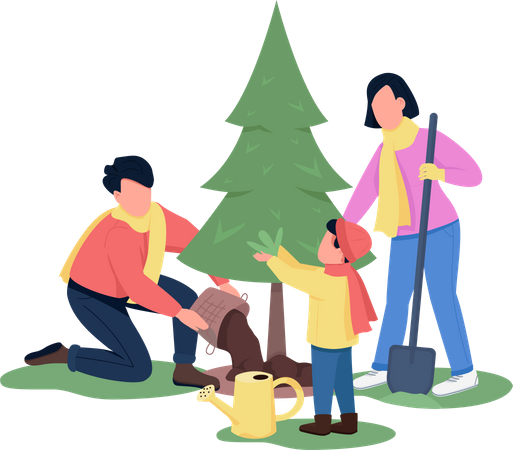 Família plantando árvore  Ilustração