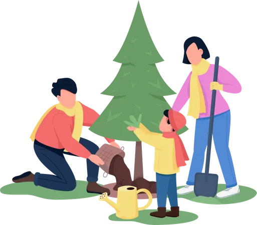 Família plantando árvore  Ilustração