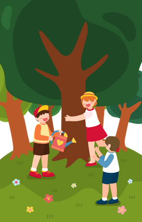 Árvore regando para crianças  Ilustração