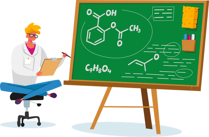 Arzneimittelproduktion und chemische Formel für Medikamente  Illustration