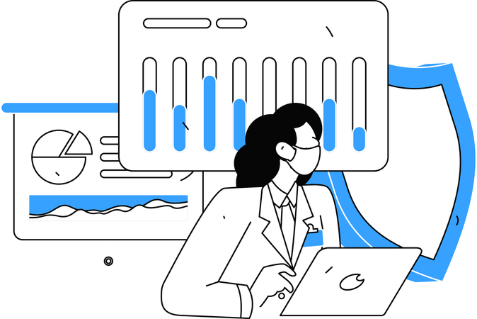 Arzt analysiert Patientenbericht auf Laptop  Illustration