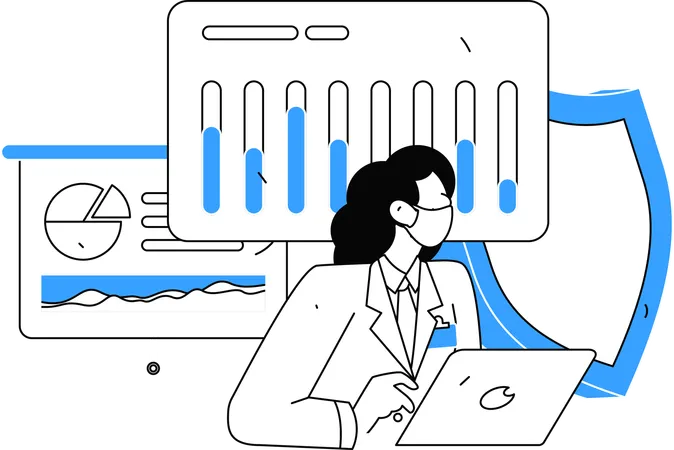 Arzt analysiert Patientenbericht auf Laptop  Illustration