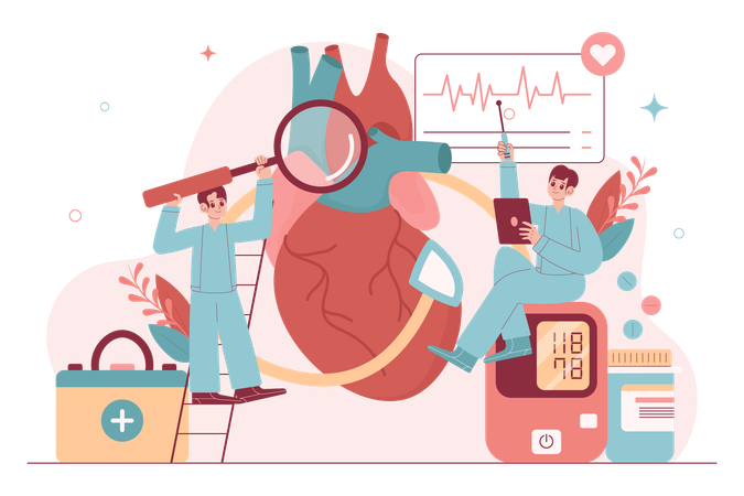 Arzt arbeitet am Herzen eines Patienten  Illustration