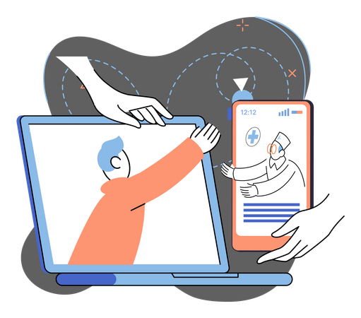 Arzt arbeitet an einem Online-Gesundheitsdienst  Illustration