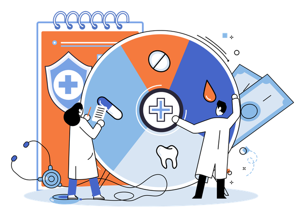 Arzt arbeitet an Gesundheitsprogramm  Illustration