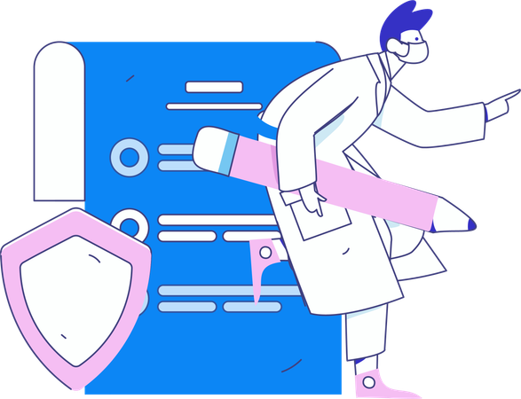 Arzt arbeitet an medizinischem Bericht  Illustration