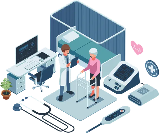 Arzt behandelt älteren Patienten  Illustration