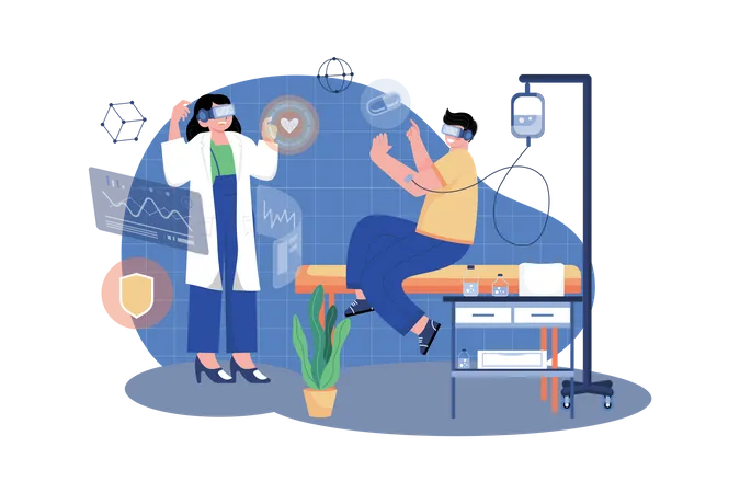 Arzt behandelt einen Patienten mit VR  Illustration