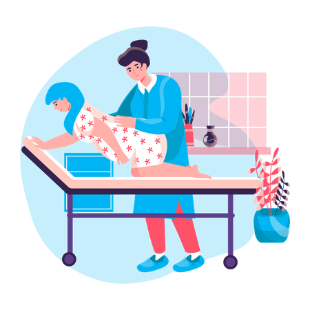 Arzt behandelt schwangere Frau  Illustration