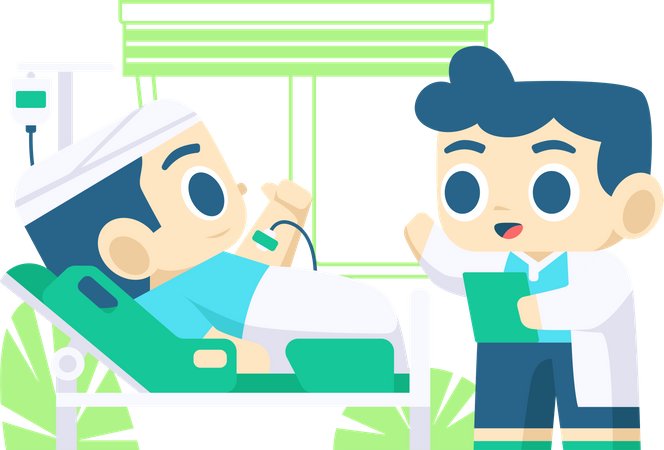 Arzt berät eingewiesenen Patienten  Illustration