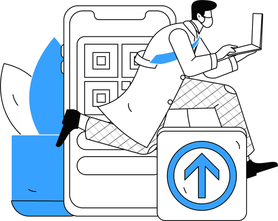 Arzt berät Patienten durch medizinische Anwendung  Illustration