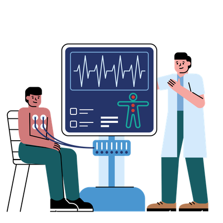 Arzt bespricht EKG-Bericht des Patienten  Illustration