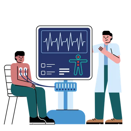 Arzt bespricht EKG-Bericht des Patienten  Illustration