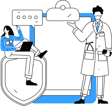 Arzt bespricht Patientengeschichte mit Praktikanten  Illustration