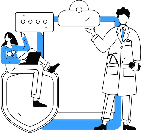 Arzt bespricht Patientengeschichte mit Praktikanten  Illustration